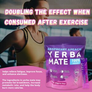 Yerba Mate Instant Tea Powder Raspberry Peach Flavor 30 Sticks