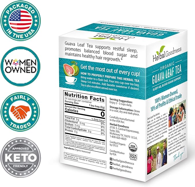 Guava Leaf Tea 24 Tea Bags 100% Organic Natural Guava Leaves Tea