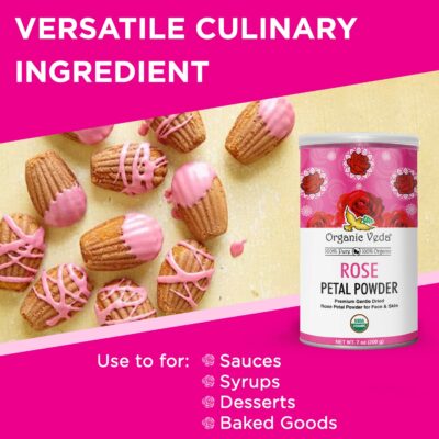 Organic Veda Edible Rose Petal Powder Organic Rose Petal Powder for Cooking Herbal Tea 7oz