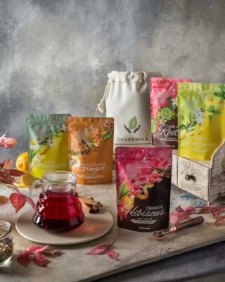 Gardenika Loose Leaf Tea Set Herbal Caffeine Free Set Rooibos Spearmint Chamomile Hibiscus Tulsi Turmeric Ginger Teas 5 Pack Assortment