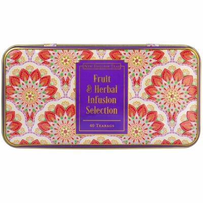 New English Teas Fruit and Herbal Tea in Tin with 40 Teabags Rosehip & Hibiscus Peppermint Chamomile & Black Tea with Lemon & Ginger