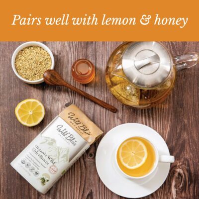 Wild Bliss Organic Elderflower Tea Immune and Respiratory Support Caffeine Free Loose Leaf 24 Servings