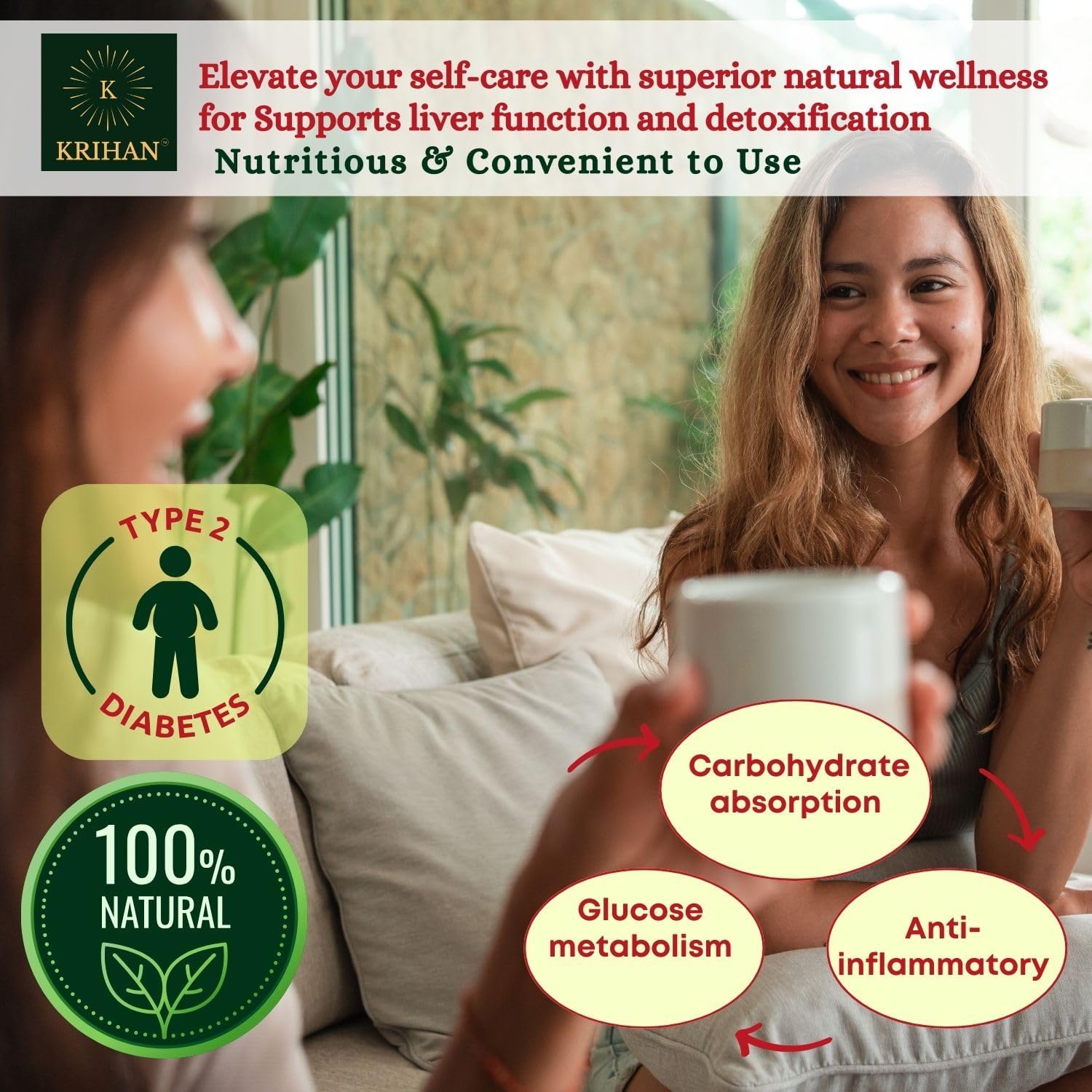 KRIHAN Sugar Balance Herbal Tea 75+ Cups Of Organic Loose Leaf Blend Diabetes Support Caffeine Free Infusion