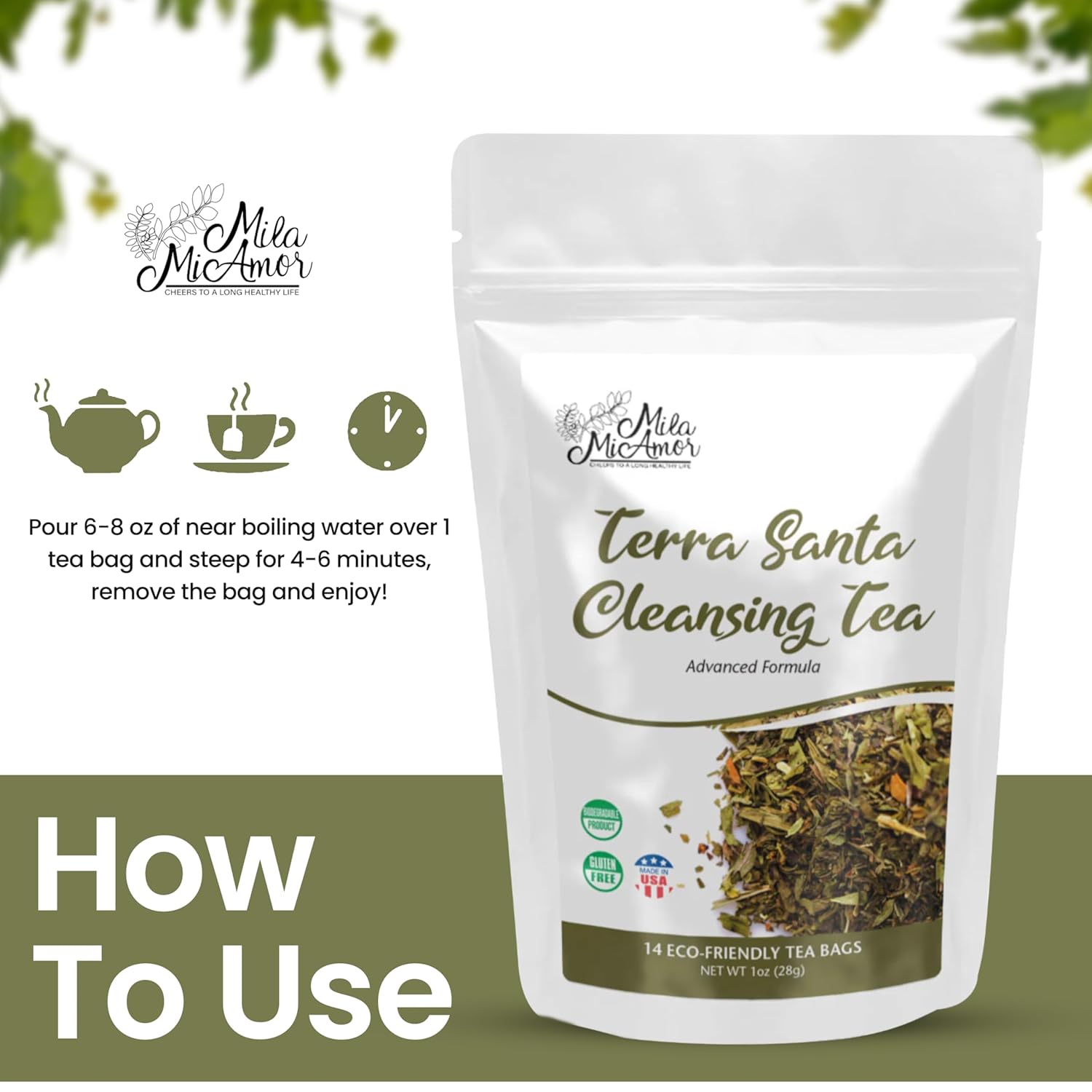 Milamiamor Terra Santa Cleansing Tea Digestive Relief & Bloating Reduction 14 Tea Bags
