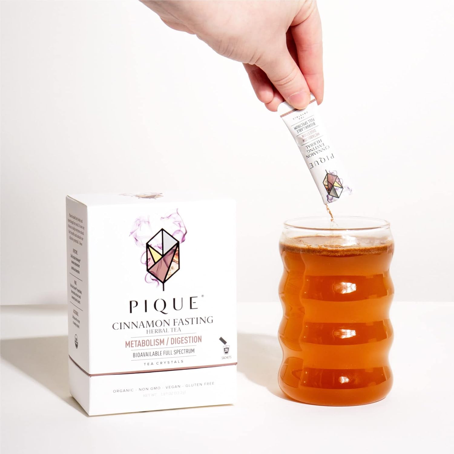 Pique Organic Cinnamon Spice Herbal Tea Crystals Caffeine Free Fasting Tea for Healthy Digestion 28 Single Serve Sticks Pack of 1