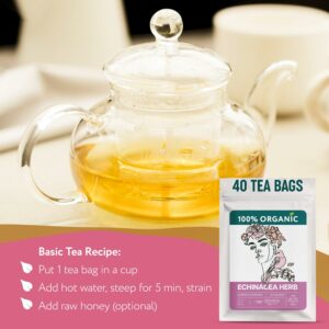 Echinacea Tea Organic 40 Tea Bags 100% Pure Natural Immunity Support Caffeine Free