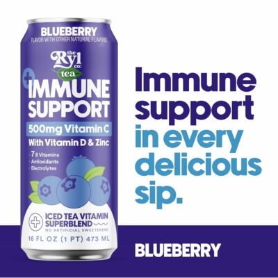 Ryl Immune Support Tea Blueberry 500mg Vitamin with Vitamin D & Zinc 16.0 Fl Oz 12 Pack