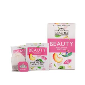 Ahmad Tea Herbal Tea Peach Carob and Rose Petals Beauty Natural Benefits 20 Teabags Pack of 1