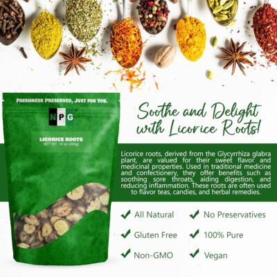 NPG Licorice Root Slices 16 Oz Gan Cao Slice Root for Home Tea Traditional Chinese Herbal Tea