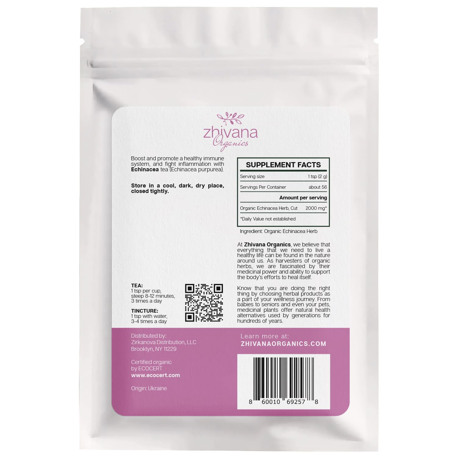 Echinacea Tea Organic 40 Tea Bags 100% Pure Natural Immunity Support Caffeine Free