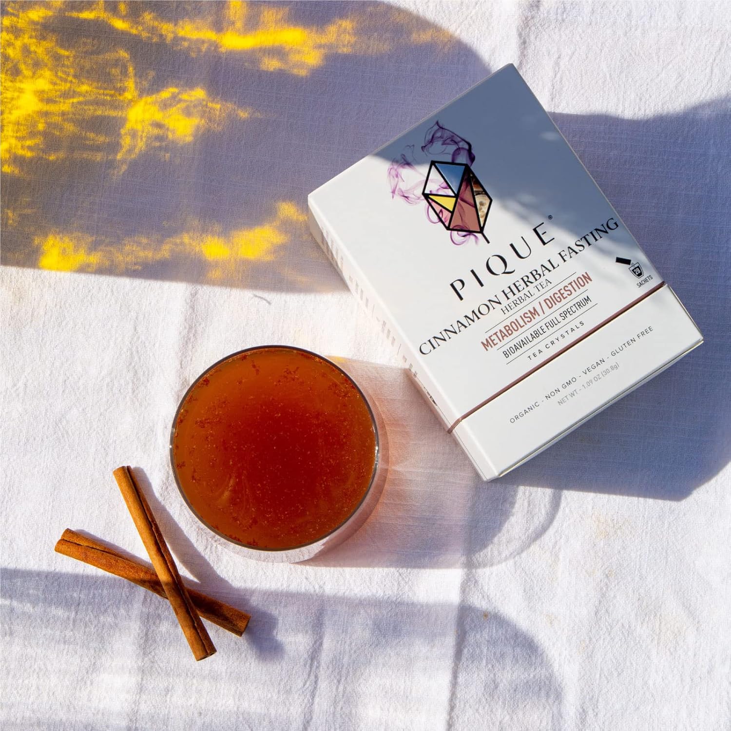 Pique Organic Cinnamon Spice Herbal Tea Crystals Caffeine Free Fasting Tea for Healthy Digestion 28 Single Serve Sticks Pack of 1