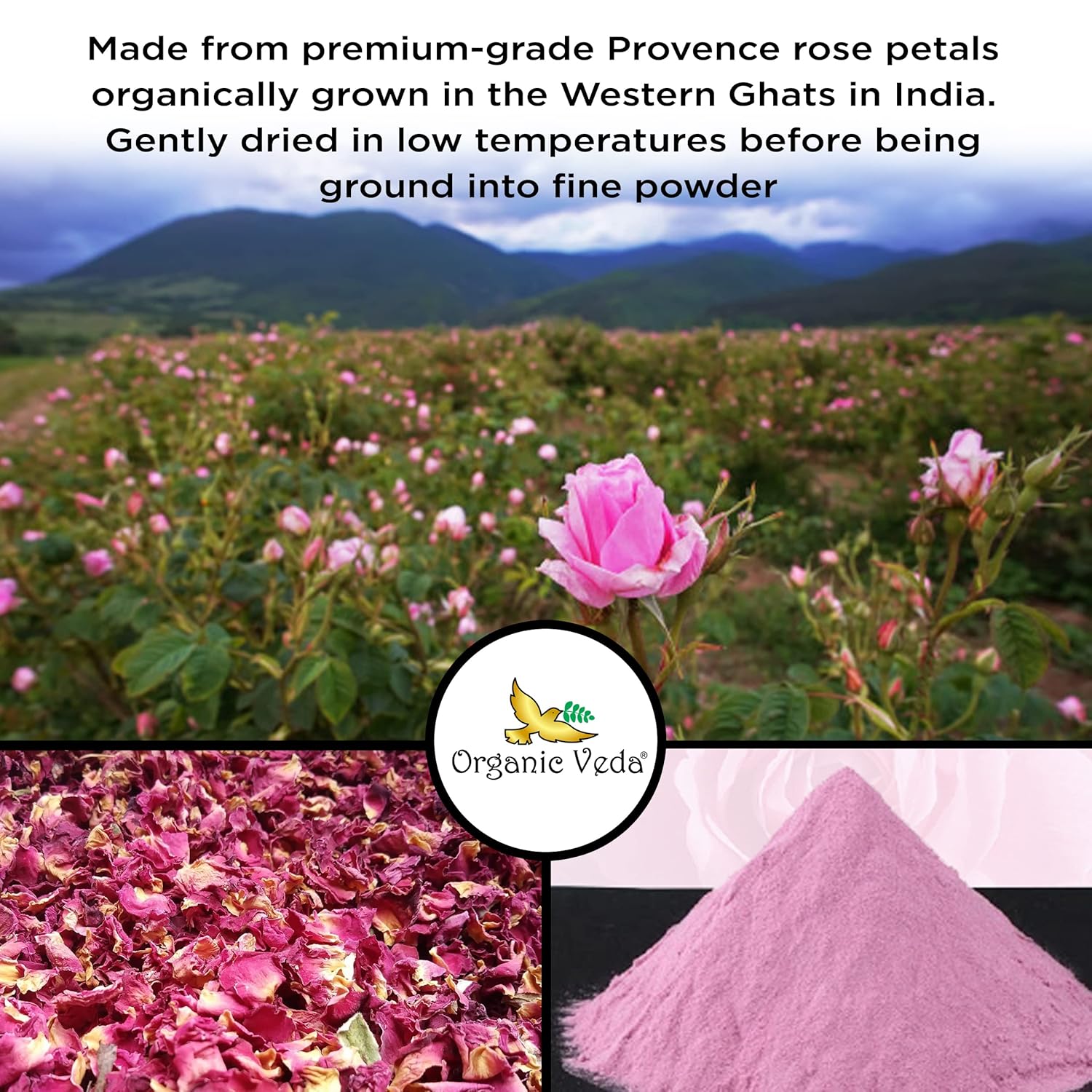 Organic Veda Edible Rose Petal Powder Organic Rose Petal Powder for Cooking Herbal Tea 7oz
