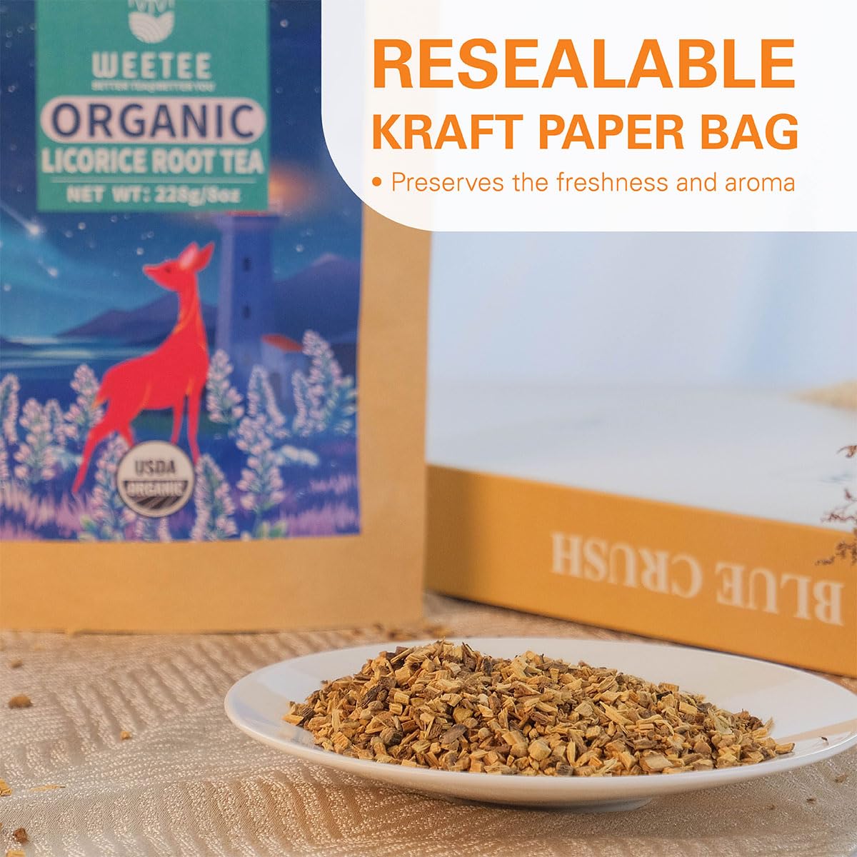 WT WEETEE Organic Licorice Root Tea Organic Pure Licorice Root Loose Cut and Sifted Naturally Caffeine free