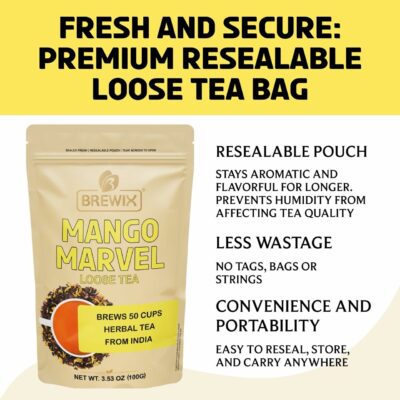 BREWIX Mango Marvel Herbal Loose Tea Made with Hibiscus Mango Pineapple Orange Peel Strawberry 50+ Cups