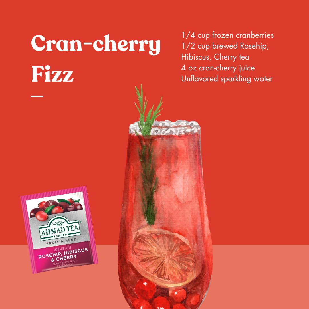 Ahmad Tea Herbal Tea Rosehip Hibiscus & Cherry 20 Teabags Pack of 1