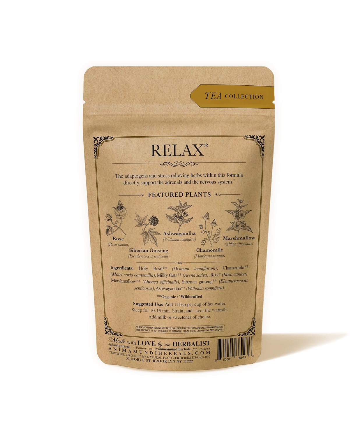Anima Mundi Apothecary Calm Stress Relief Tonic Tea Loose Herbal Blend Tea 2oz 57g