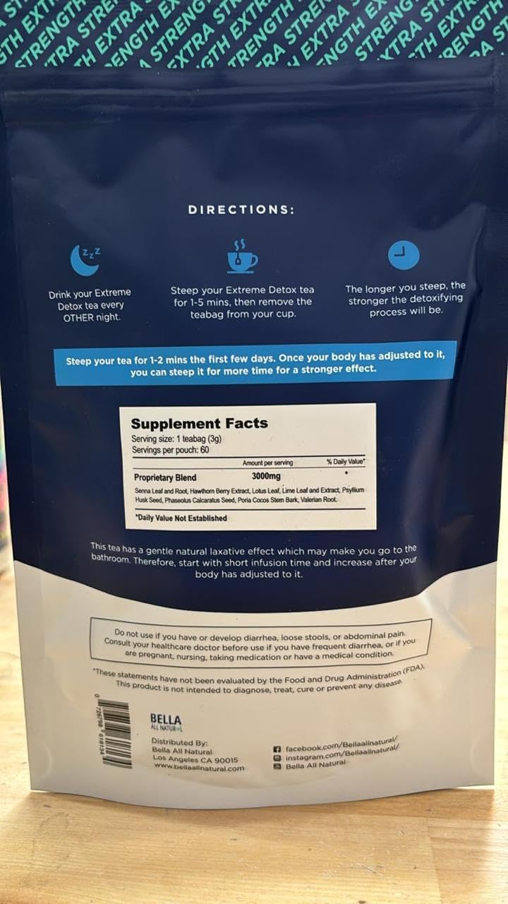 Bella All Natural Extreme Detox Tea Body Cleanse Colon Cleanser & Detox Natural Herbs 3.17 Ounce