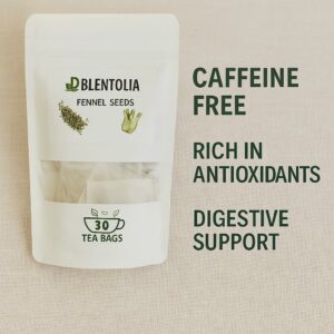 Blentolia Fennel Seed Tea Bags 30 Count Herbal Tea for Digestion Bloating & Wellness Caffeine Free