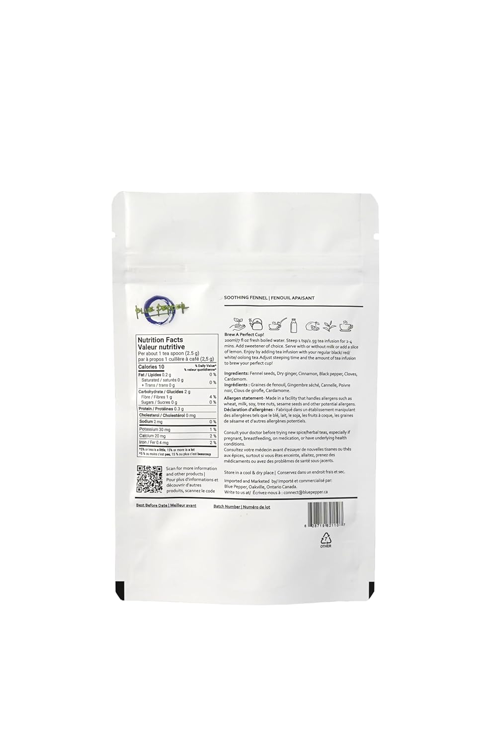 Blue Pepper Soothing Fennel Herbal Tea Blend Natural Tea Infusion 60g Caffeine Free