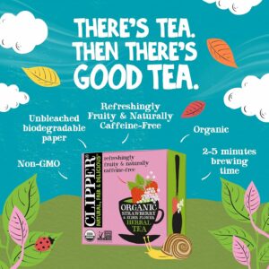 Clipper Tea Strawberry & Elderflower Herbal Tea Caffeine Free USDA Organic 50 Tea Bags