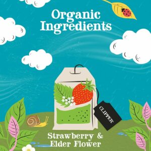 Clipper Tea Strawberry & Elderflower Herbal Tea Caffeine Free USDA Organic 50 Tea Bags