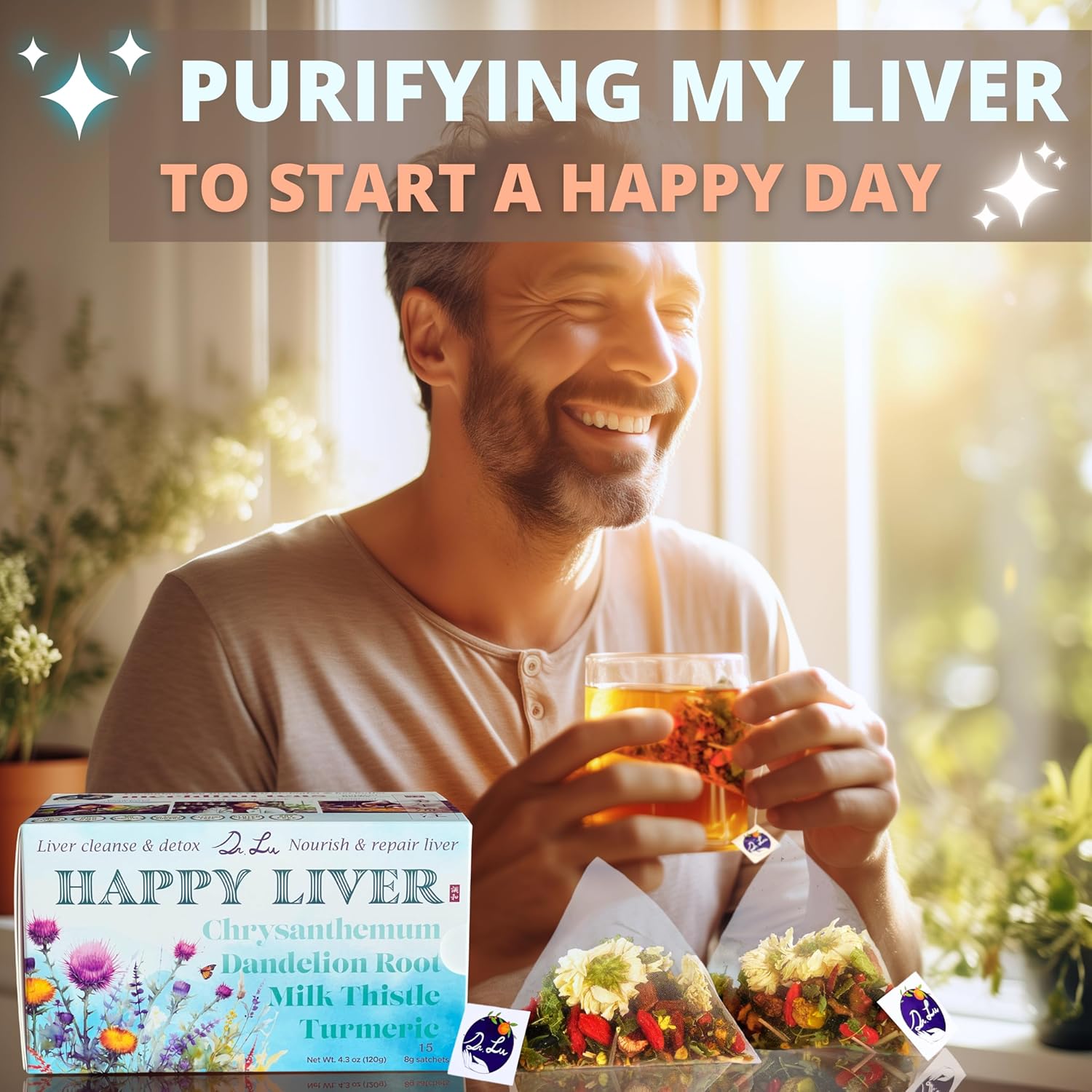Dr. Lu’s Happy Liver Tea 100% Natural Liver Cleanse Detox & Repair Tea Made in US
