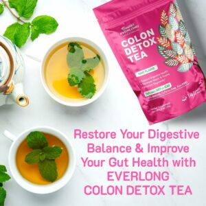 EVERLONG Colon Detox Tea 14 Herbal Tea Bags All Natural Caffeine Free