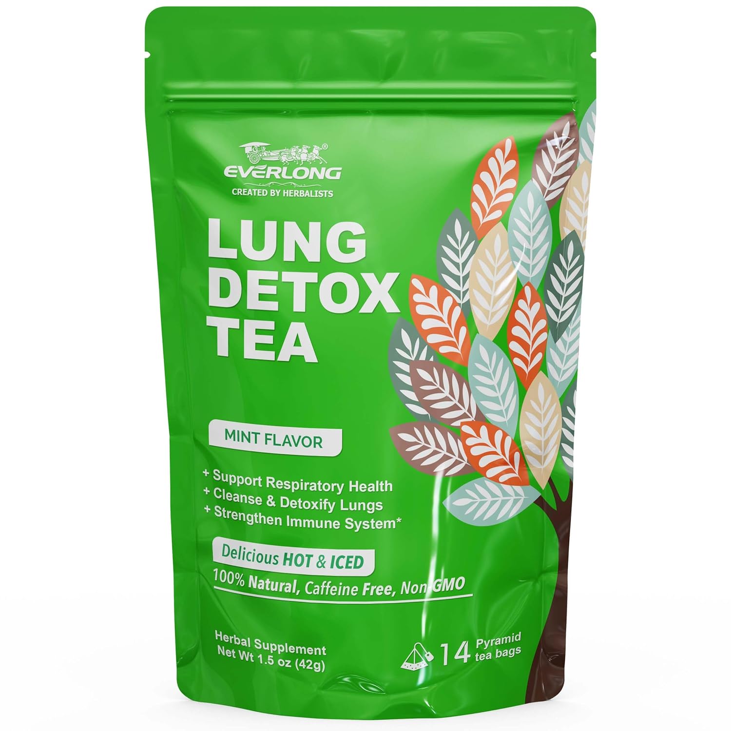 EVERLONG Lung Detox Tea 14 Herbal Tea Bags All Natural Caffeine Free