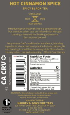 Harney & Sons Hot Cinnamon Spice Nitro Infused Tea Decadent, Stimulating Smooth Energy 11 oz cans