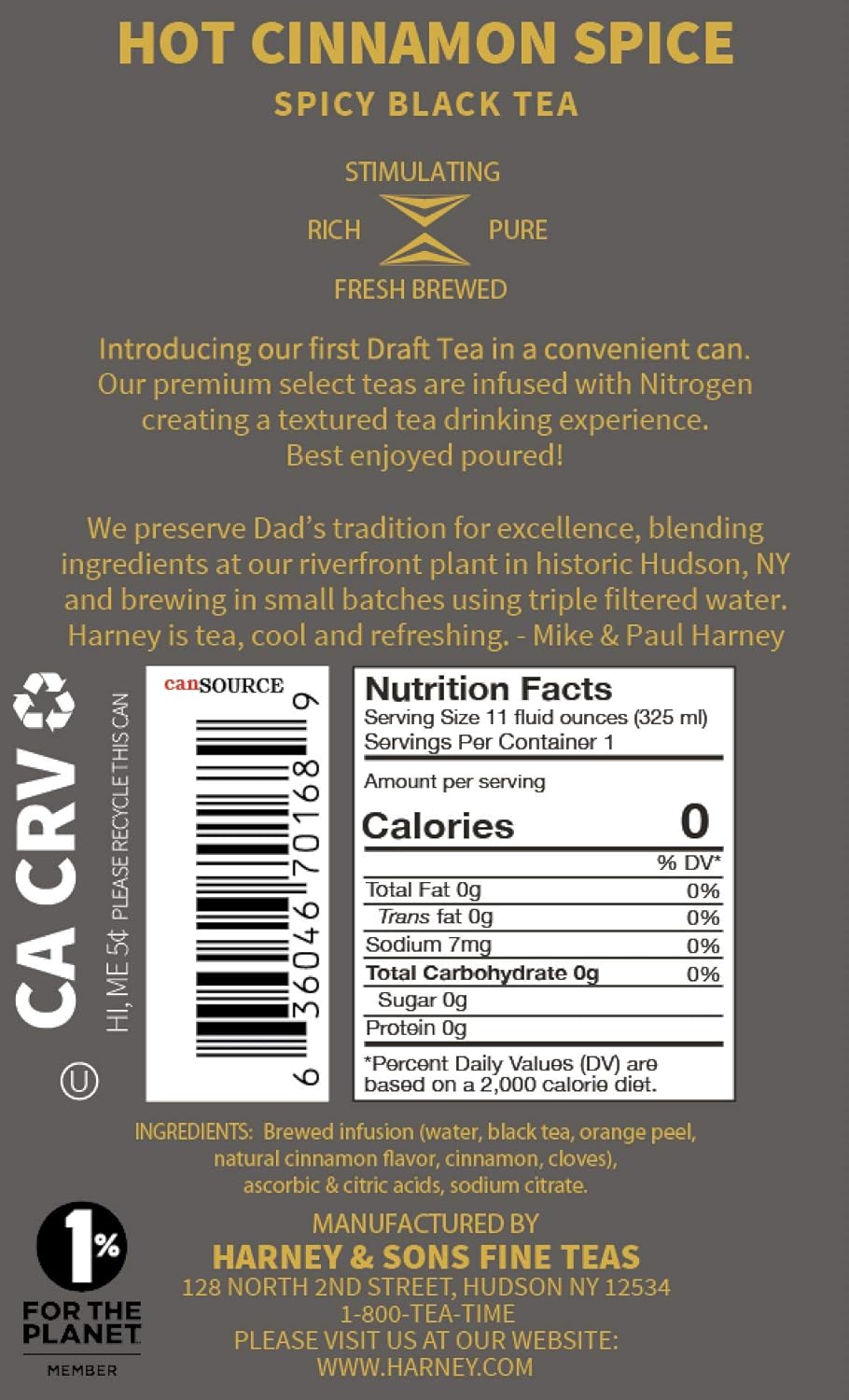 Harney & Sons Hot Cinnamon Spice Nitro Infused Tea Decadent, Stimulating Smooth Energy 11 oz cans