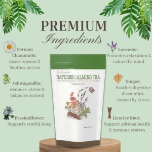 Herbal Calming Tea Chamomile Lavender & Ashwagandha for Stress Relief & Relaxation
