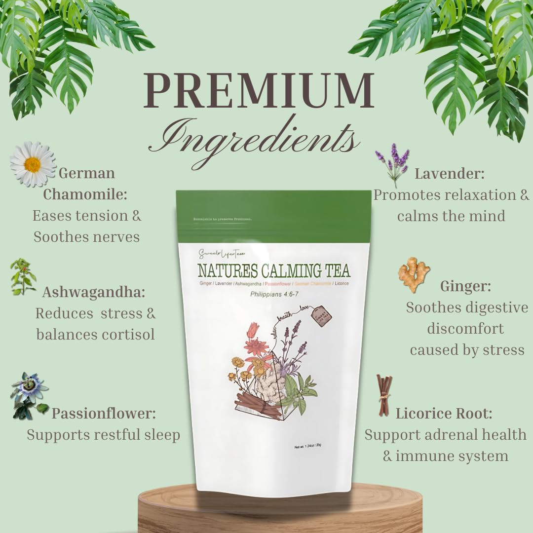 Herbal Calming Tea Chamomile Lavender & Ashwagandha for Stress Relief & Relaxation