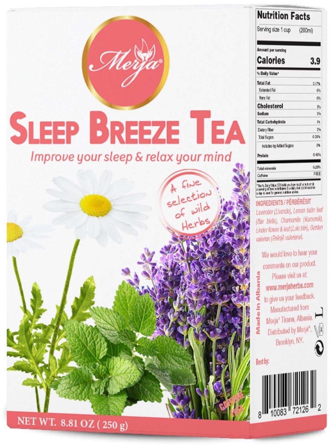 Merja Herbs Sleep Breeze Tea 250g Caffeine Free for Sleep & Memory Boost Stress Relief Tea
