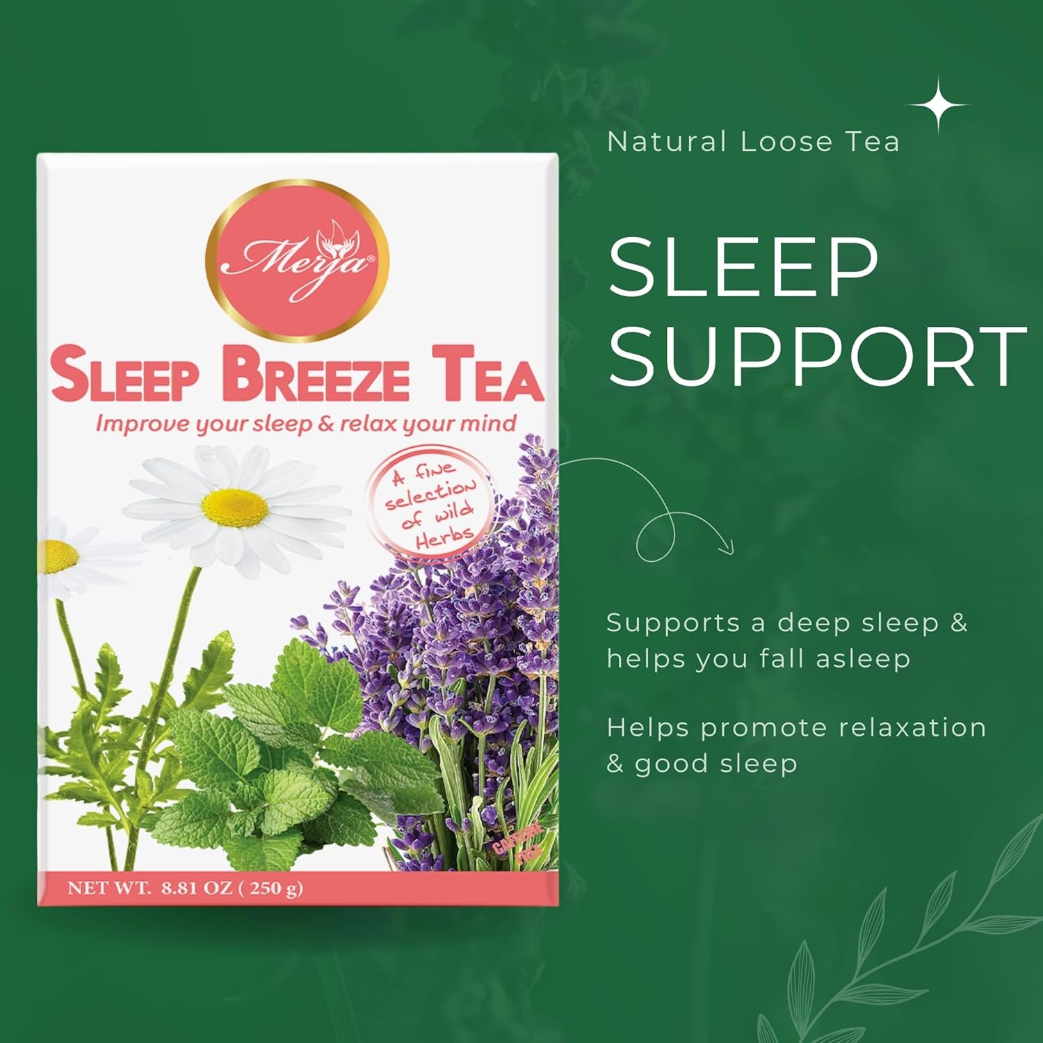 Merja Herbs Sleep Breeze Tea 250g Caffeine Free for Sleep & Memory Boost Stress Relief Tea
