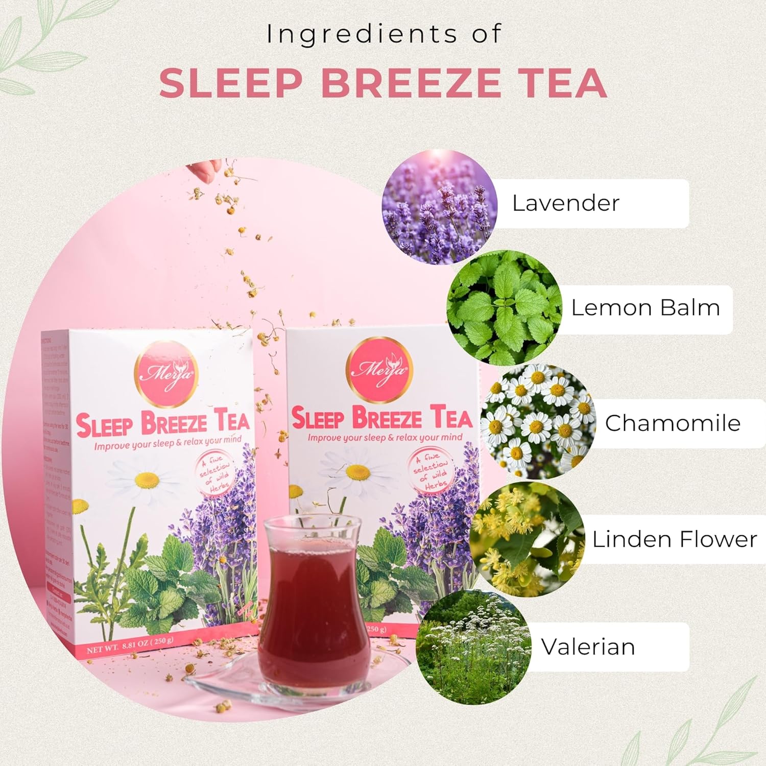 Merja Herbs Sleep Breeze Tea 250g Caffeine Free for Sleep & Memory Boost Stress Relief Tea