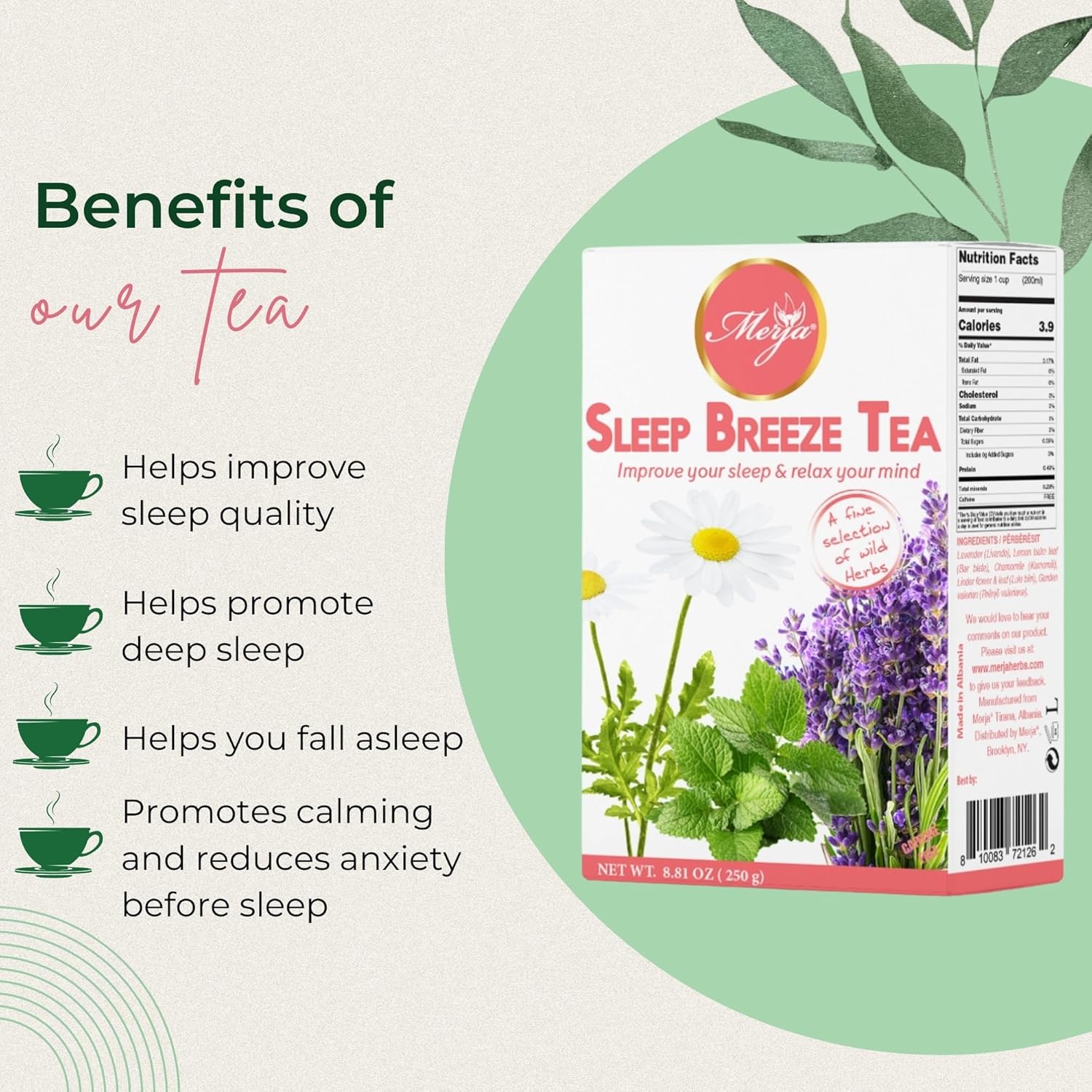 Merja Herbs Sleep Breeze Tea 250g Caffeine Free for Sleep & Memory Boost Stress Relief Tea