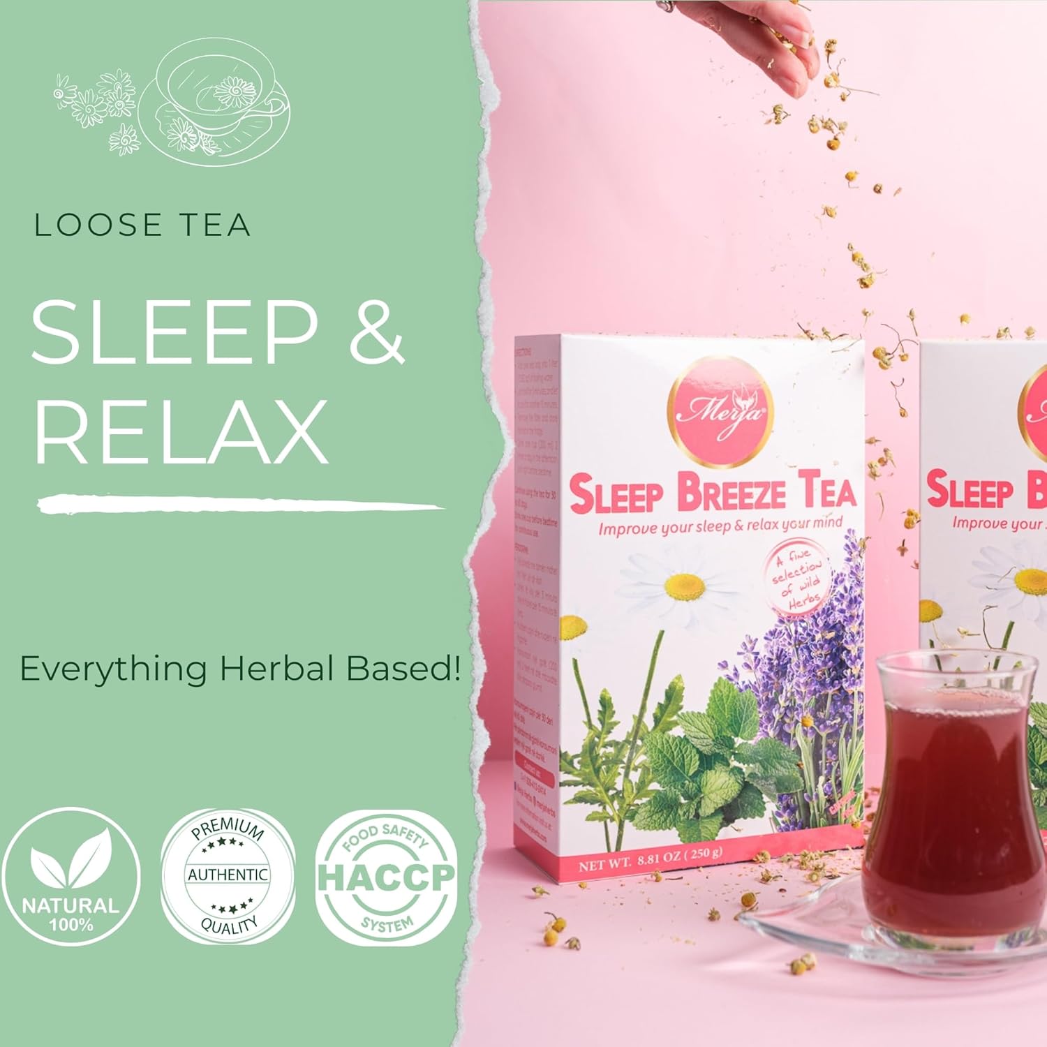 Merja Herbs Sleep Breeze Tea 250g Caffeine Free for Sleep & Memory Boost Stress Relief Tea