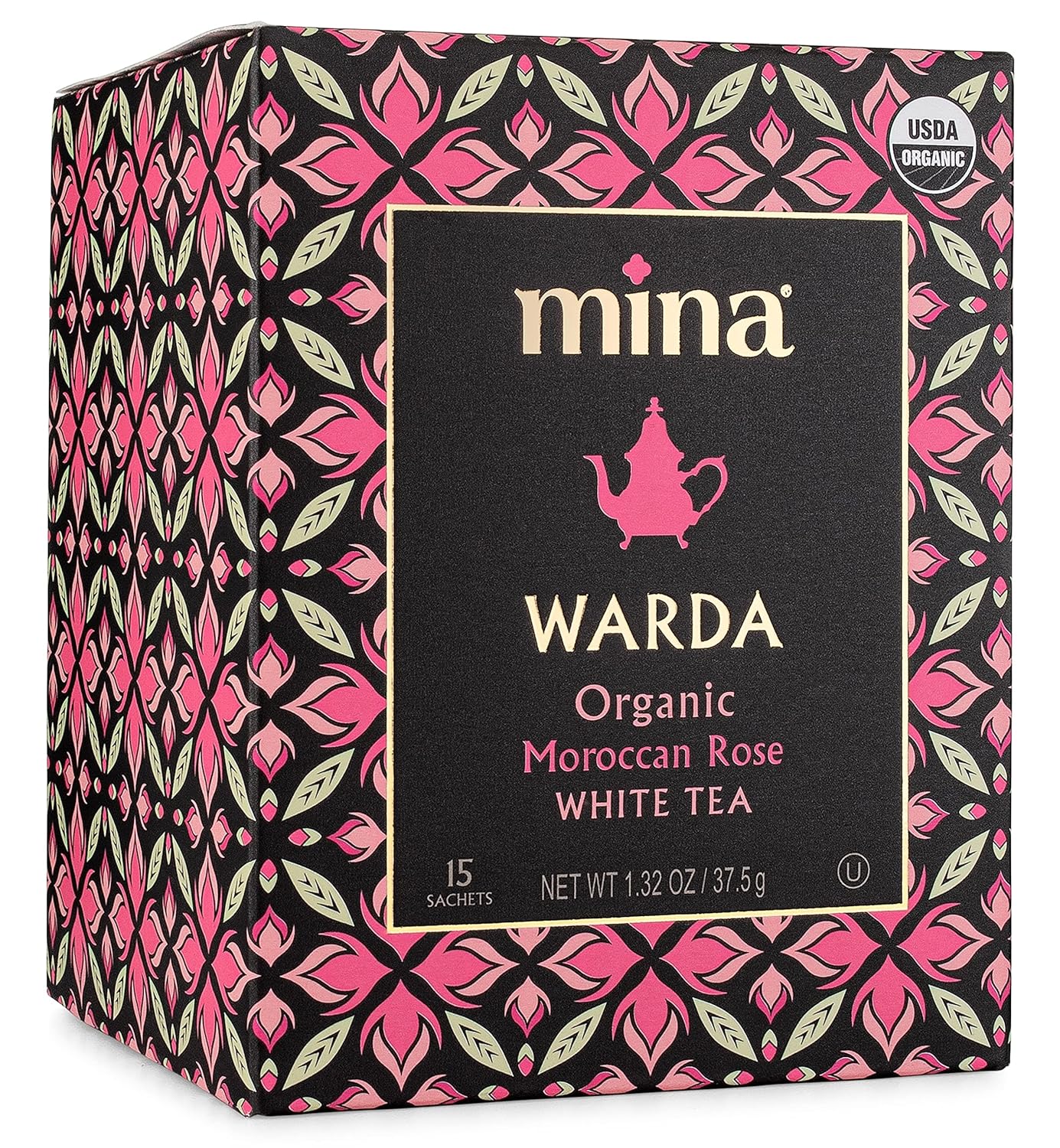 Mina Warda Organic Moroccan Rose White Tea 15 Biodegradable Sachets