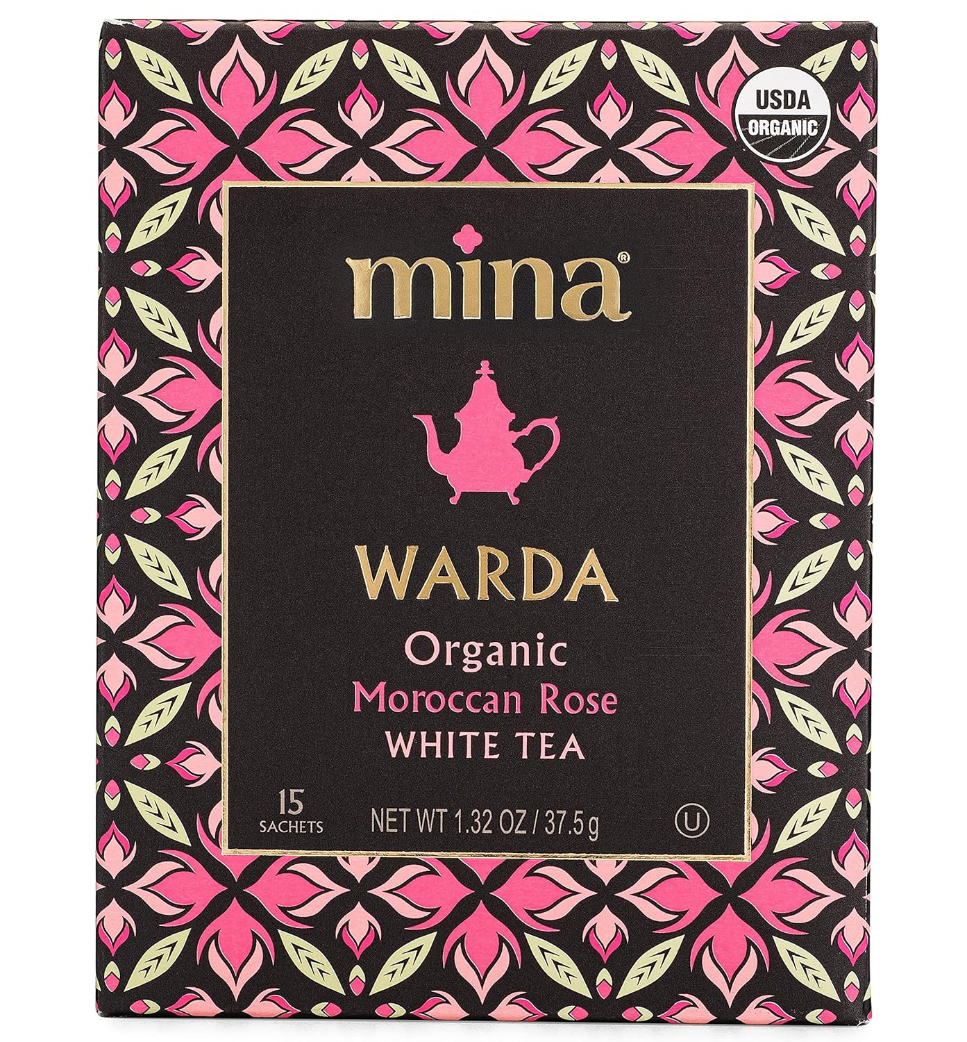 Mina Warda Organic Moroccan Rose White Tea 15 Biodegradable Sachets