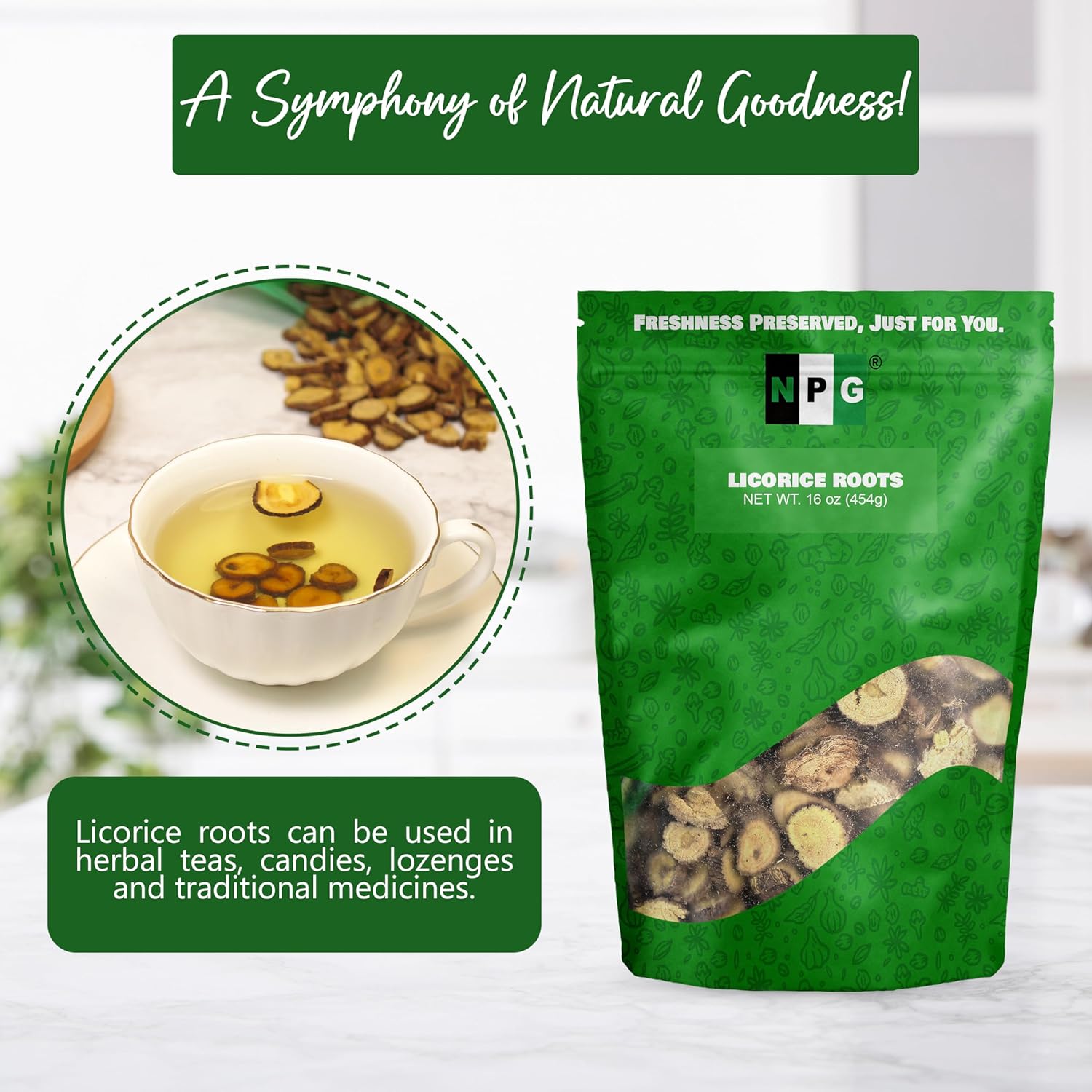 NPG Licorice Root Slices 16 Oz Gan Cao Slice Root for Home Tea Traditional Chinese Herbal Tea