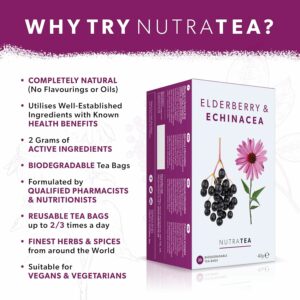 Nutra Tea Elderberry & Echinacea Tea Elderberry Tea Immunity Teas 20 Individually Wrapped Bags