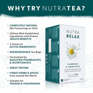 Nutra Tea NUTRARELAX Sleep Tea Stress Relief Tea Calming Teas 40 Individually Wrapped Bags Pack of 2