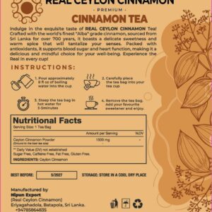 Real Ceylon Cinnamon Tea Bags 100% Natural Pure Ceylon Cinnamon Drink from Sri Lanka’s Rich Farms 50 Tea Bags
