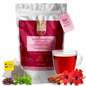 Sweet Hibiscus Cinnamon Green Tea Bags 50 Teabags Caffeinated Tea