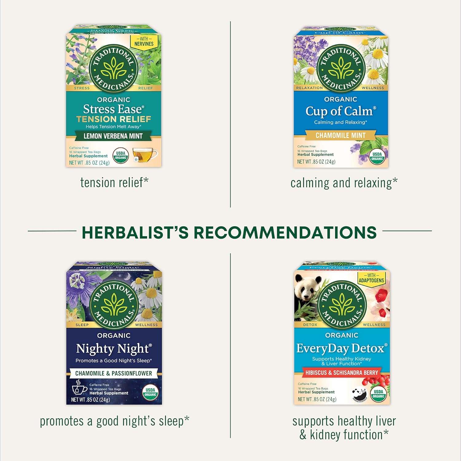 Traditional Medicinals Tea Organic Stress Ease Calm Promotes Relaxation 16 tea bags