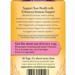 Yogi Echinacea Immune Support Organic Tea Caffeine Free 16 Tea Bags