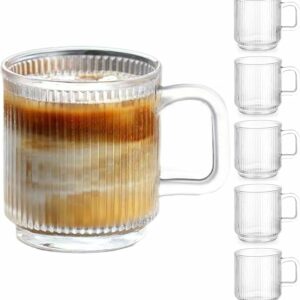 6 PACK Premium Glass Coffee Mugs with Handle
