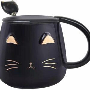 Cat Mug Cute Coffee Mug gifts Novelty Mug with Lid and Stainless Steel Spoon