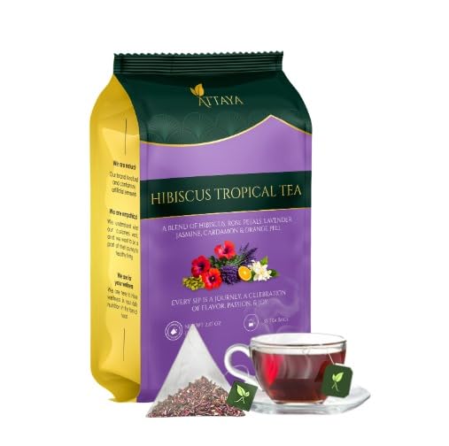 Attaya Hibiscus Tropical Herbal Tea Bags Lowers Blood Pressure & Supports Heart Health 35 Pyramid Tea Bags