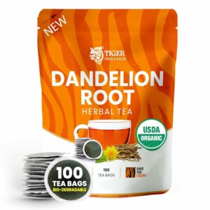 Tiger Organics Dandelion Root Tea Supports Liver Cleansing & Improves Kidney Function 100 Teabags